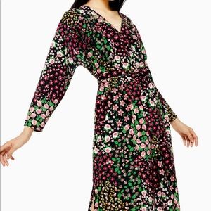 Topshop Long Sleeved Belted Floral Midi Dress